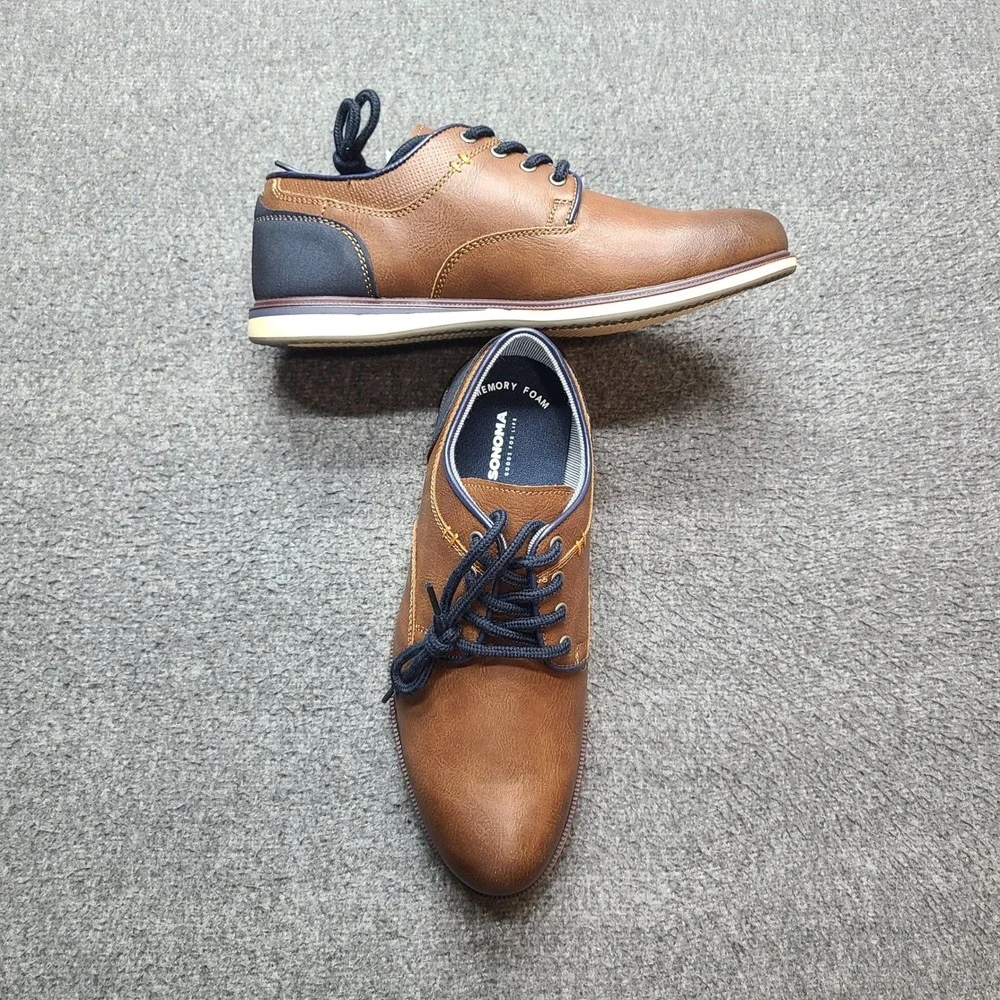 Sonoma Lochlan Dress Shoes Boys Size 4 Cognac NEW Memory Foam Lace Up Oxfords‎